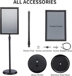 Heavy Duty Adjustable Pedestal Poster Sign Stand, 11x17 Aluminum Open Floor Standing Sign Holder for Vertical and Horizontal View Display. (2 Pack, Black)
