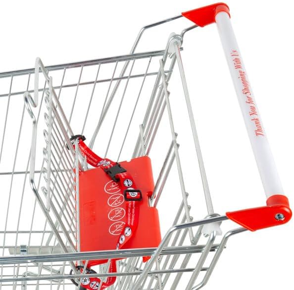 Supermarket Shopping Cart, Silver Metal, 6.3 Cu. Ft. Capacity, 350 lb Load, Chrome Construction, Child Seat with Safety Belt, 39.75x22.81x40.19 Inches