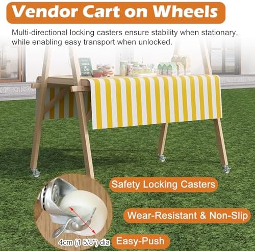 Foldable Vendor Cart with Wheels - Mobile Outdoor Concession Stand Booth for Farmers Market, Street Fairs & Events, Portable Vending Display Counter, Commercial Kiosk Stall