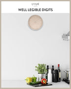 LUUK LIFESTYLE Modern Quartz Wall Clock with Silent Movement, Second Hand and Arabic Numerals, Deco for Kitchen, Bedroom, Office, Cream I Beige