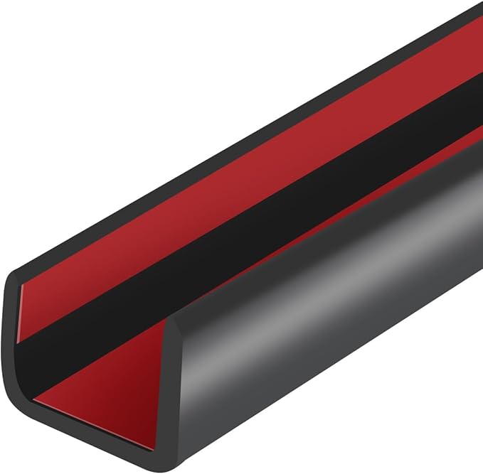 Rubber Edge Trim, Self-Adhesive U Channel Edge Protector for Plywood, Cabinet, 1/2" Wood Edge Banding, Flexible Furniture Repair, EPDM Material, Fit 1/2"(12mm), Length 20Ft, Black Color