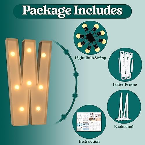 Marquee Letters 3 Feet Tall, 3FT Large Light up Letters W, Big Sign W with Warm White Light for Birthday Wedding Proposal Engagement Graduation Party Backdrop Decorations