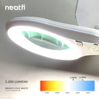 Neatfi 1,200 Lumens Super LED Magnifying Lamp with Clamp, Dimmable, Includes Microfiber Cleaning Cloth, 5 Inch Diameter Lens for Reading, Sewing, Crafting (White, 8 Diopter)
