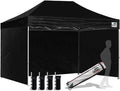 Eurmax USA 8'x12' Pop-up Canopy Tent Commercial Instant Canopies with 4 Removable Zipper End Side Walls and Roller Bag, Bonus 4 SandBags(Black)