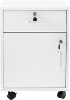 File Cabinet with Lock and Drawer, Mobile Under Desk Storage Cabinet with 360° Swivel Wheels, Wooden Filing Cabinet File Organizer for Legal/Letter/A4 Documents, Home Office Filing Cart (White)