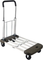 LEADALLWAY Platform Cart Foldable Push Cart Aluminum Adjustable Length Flatbed Cart with Polyurethane Mute Wheel,330-LB Capacity(with 2 Ropes)