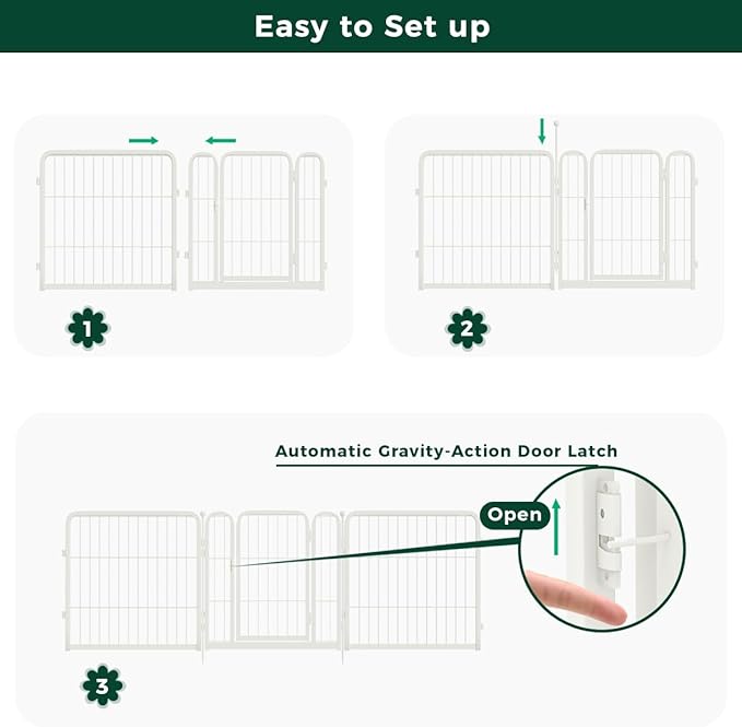 FXW Garden Fence Outdoor for The Yard – 24in(H) x 15.2ft(L) Heavy Duty Metal Animal Barrier for Dog and Rabbit, Decorative Dog Fence, 8 Panels, White