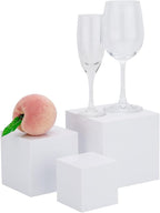 Clisela 3pcs Acrylic Cube Display Stands Box Risers with Hollow Bottoms, Food Risers for Buffet Table, Decorative Display Stand Shelf for Dessert Collectibles Jewelry Figures Show - White 3" 4" 5"