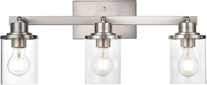 Yaohong 3-Light Track Lighting Kit Brushed Nickel Track Lighting Fixtures, Bathroom Wall Light Ceiling Mount Rotatable Spotlights, Kitchen Ceiling Light Fixtures with Glass Shade for Bathroom Hallway
