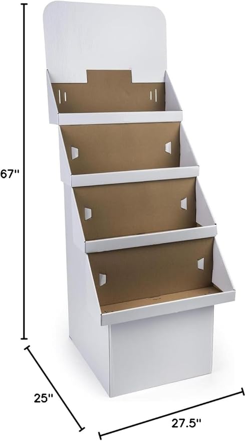 4-Tier Point of Purchase Dump Bin Display with Removable Header, White Corrugated Cardboard - Sold in Sets of 2