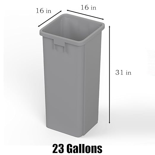23 Gallon Gray Square Commercial Trash | Garbage Can - Outdoor, Office, Restaurant, School, Kitchen