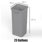 23 Gallon Gray Square Commercial Trash | Garbage Can - Outdoor, Office, Restaurant, School, Kitchen