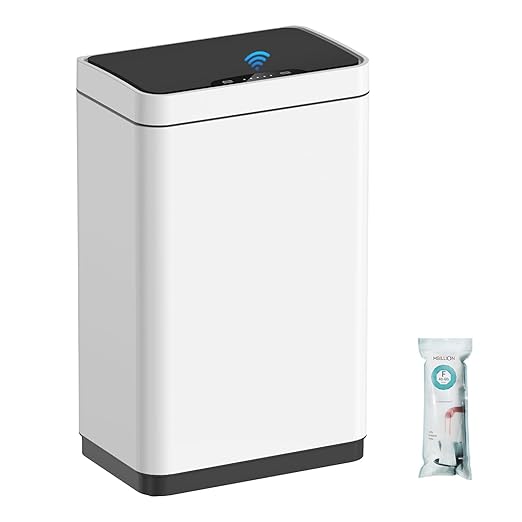 Mbillion Automatic Touchless 15 Gallon Motion Sensor Trash Can Stainless Steel Smart Trash Cans with Lid Rectangular Garbage Can for Kitchen Bedroom Home Office White