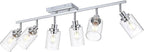 6-Light Track Lighting Kit Ceiling Kitchen Track Lighting Fixtures Chrome Bathroom Vanity Wall Lights with Clear Glass Multi-Directional Rotating Tracking Light Heads Spotlight for Accent Shop