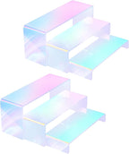 Iridescent Acrylic Display Risers, 6pcs Rainbow Display Stand Rectangular Stands Showcase Transparent Display Shelf for Dessert Cupcake Collectibles Figures Jewelry Perfume Christmas Decor
