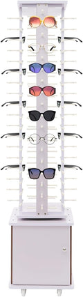 Sunglasses Display Stand, 72 Pairs Wooden 360° Rotating Sunglass Eyeglass Holder Organizer, Glasses Hanger Storage Rack for Retail Commercial Display, L14.2*H66.1in, White