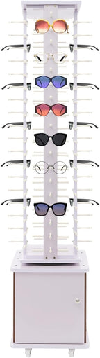 Sunglasses Display Stand, 72 Pairs Wooden 360° Rotating Sunglass Eyeglass Holder Organizer, Glasses Hanger Storage Rack for Retail Commercial Display, L14.2*H66.1in, White