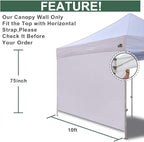 Eurmax USA 10FT Instant Canopy SunWall Pop Up Canopy Wall with Horizontal Strap for Eurmax ONLY,1 Pack Sidewall (White)