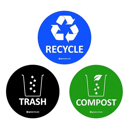 IGNIXIA Compost & Recycle Stickers - Premium Vinyl for Compost Bin, Recycle Bin - Pack of 6 for Metal or Plastic Trash Can