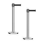 Montour Line MI650 Set of 2 Retractable Belt Barrier Stanchion, Cast Iron Base, Polished Stainless Steel Post (16 ft Black Belt)