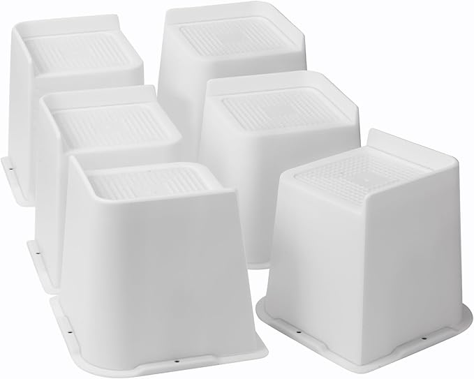 Bed Risers 1 inch, 2 inch, 3 inch, 4 inch, 6 inch, 8 inch Heavy Duty, Oversized Furniture Riser for Couch Sofa Table Chair Leg Frame Dorm, Support up to 6000 Lbs (White 6 Pack, 4 inch)