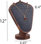 Walnut Color Body Wood Necklace Display Stand with Gray Flannelette Soft Mat Necklace Holder Organizer Desktop Stand for Home Store Dresser-4.45"x8.4"x12"