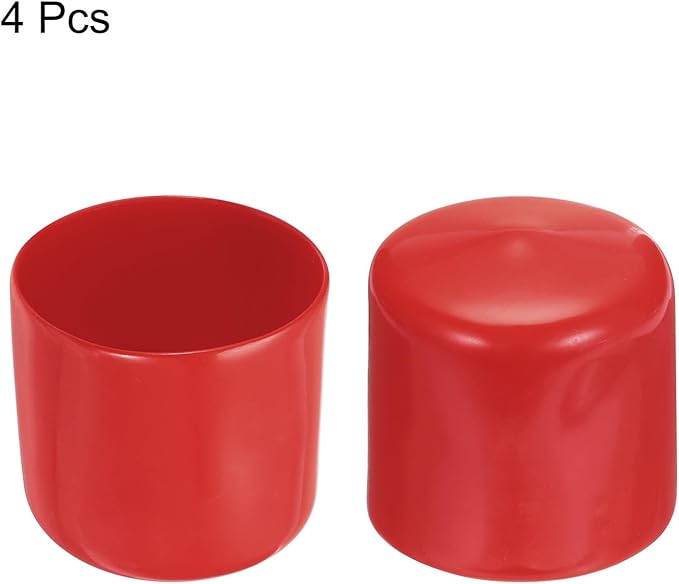 uxcell 4pcs Rubber End Caps 43mm ID Vinyl Round End Cap Cover Screw Thread Protectors Red, 40mm Height