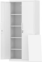 Metal Garage Storage Cabinet,72" Locking Tool Cabinet with Doors and 4 Shelves,Tall Metal Cabinets with Garage Storage Systems for Home Office,School,White