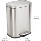 Amazon Basics Smudge Resistant Small Rectangular Trash Can With Soft-Close Foot Pedal, Brushed Stainless Steel, 12L/3.2 Gal, 11.3x9.9x15.1 in, Satin Nickel Finish