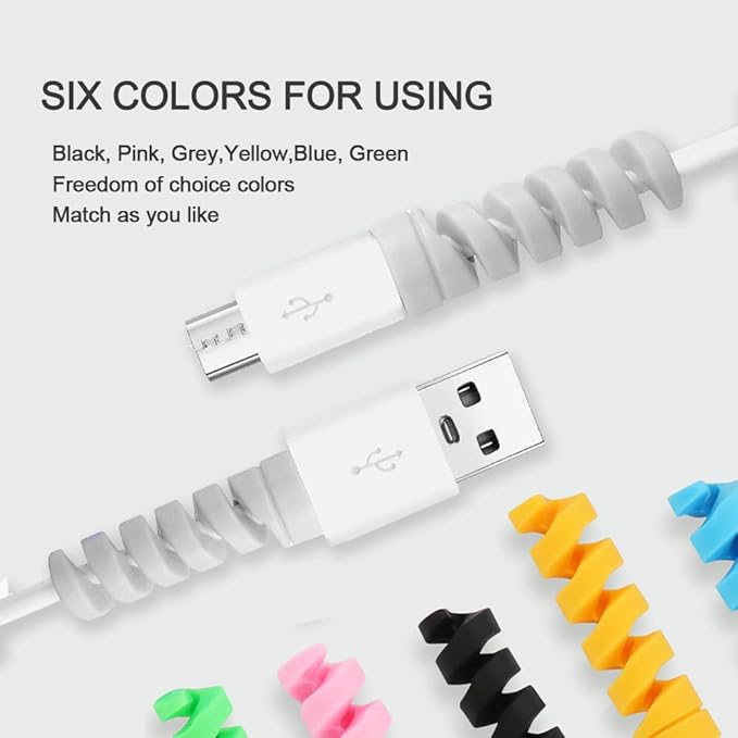 30 Pack Charger Cable Saver, Silicone Flexible Cord Protector, Mouse Cable Wire Protector Compatible for iPhone, iPad, iPod, MacBook (Black, Pink, Grey, Yellow, Blue, Green)