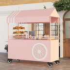 Portable Street Food Cart, Mobile Vendor Stall for Outdoor Events, Commercial Iron Food Cart for Markets, Food Truck Stand (Pink, 55in/140cm)