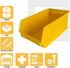 6-Pack Storage Bins, Wall Mount, Stackable & Freestanding, 12”x 8” x 6” Plastic Organizers, Utility Containers for Garage, Home, Workshop, Yellow