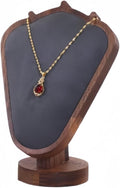 Walnut Color Body Wood Necklace Display Stand with Gray Flannelette Soft Mat Necklace Holder Organizer Desktop Stand for Home Store Dresser-4.45"x8.4"x12"