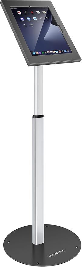 AboveTEK Anti-Theft iPad Floor Stand Kiosk, Height Adjustable Tablet Stand with Locking Enclosure, Heavy-Duty Floor Tablet Stand for 12.9–13" iPad Pro/Air & 12.4" Galaxy Tab S, Retail & POS Use