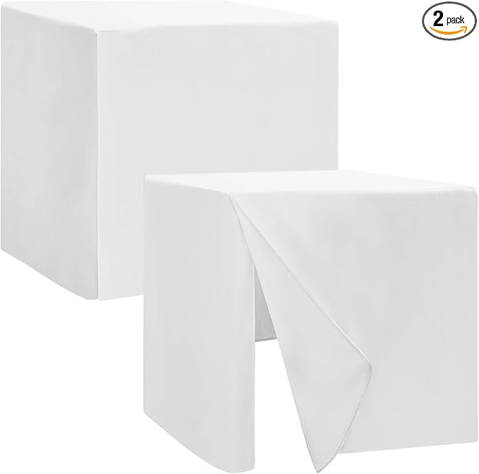 HolidayIdeas 2 Pack Square Fitted Table Covers - 34 x 34 Inch - Fabric Table Clothes Versatile Tablecloths for Parties, Holiday Dinner, Trade Show, Vendor Stand (White)