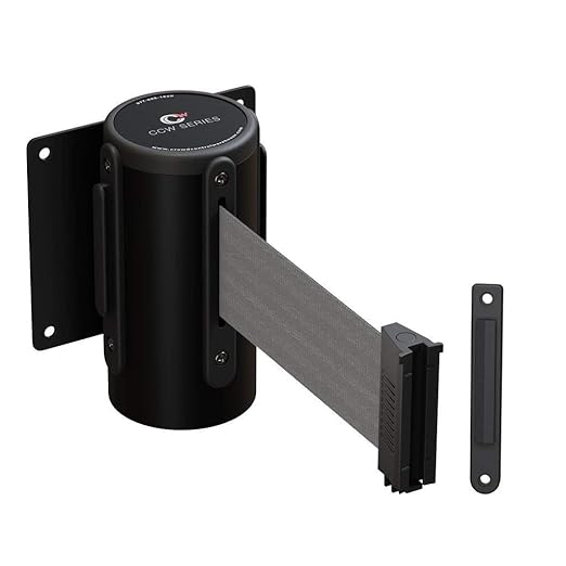 Crowd Control Warehouse - CCW Series WMB-120 Fixed Wall Mount Retractable Belt Barrier - 11 Foot, Light Grey Belt with Black Steel Case