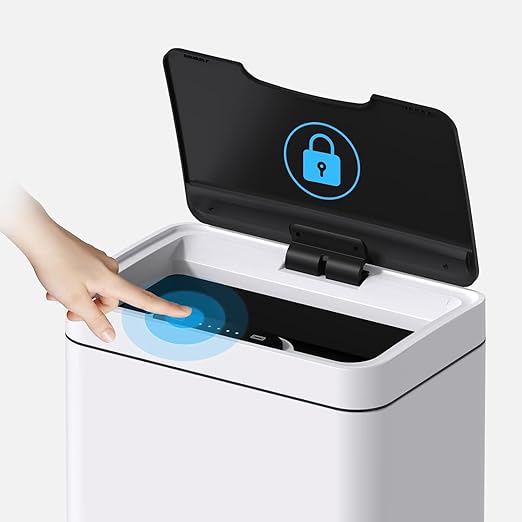 Mbillion Automatic Touchless 15 Gallon Motion Sensor Trash Can Stainless Steel Smart Trash Cans with Lid Rectangular Garbage Can for Kitchen Bedroom Home Office White
