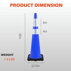 4 Pack 36 Inch Blue Traffic Cones Black Base, Tall Durable Safety Cones for Driveway Control, Event Organization, Construction Zones (4, Blue, 36 Inch)