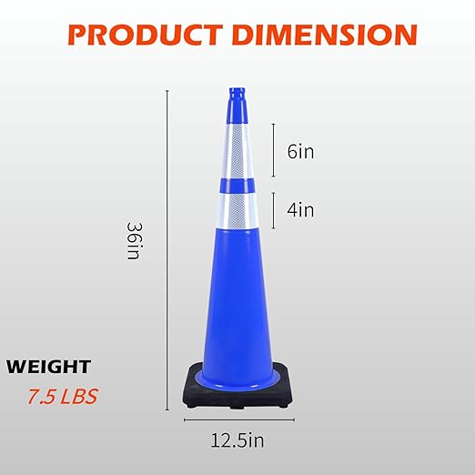 4 Pack 36 Inch Blue Traffic Cones Black Base, Tall Durable Safety Cones for Driveway Control, Event Organization, Construction Zones (4, Blue, 36 Inch)