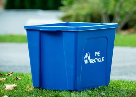 Curbside 18 Gallon Blue Recycling Bin with Carrying Handles for Homes or Businesses to Put on The Curb for Recycling - Two Bins - Blue