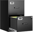 2 Drawer File Cabinet with Lock, Metal Filing Cabinets for Home Office, Vertical Black Small Caninet for Home Office, Steel Narrow Two Drawer File Cabnet for Letter/File Box- Assembly Required