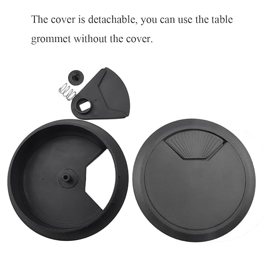 HAHIYO 2Pcs 3.15Inch/80mm Black ABS Plastic Sector-Shaped Desk Grommet Wire Grommet Cable Management Cord Hole Cover Desk Wire Hole Insert Wire Organizer for Computer Office Home Equipment System