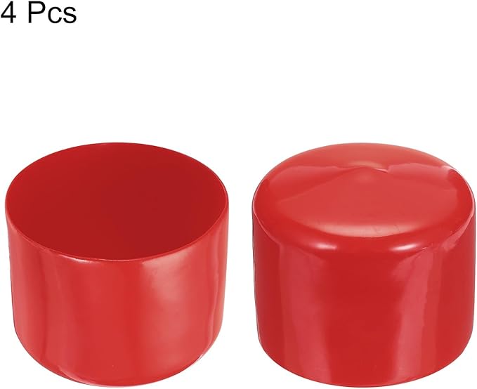 uxcell 4pcs Rubber End Caps 56mm ID Vinyl Round End Cap Cover Screw Thread Protectors Red, 40mm Height