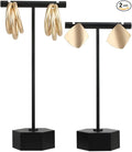 GemeShou Black Metal 2pcs Earring Display T Stand for Show, T Bar Jewelry Holder Tree for Retail Photography 【Black-Hexagon Base 2pcs Height 4.5" and 5.3"】