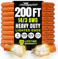 200ft Outdoor/Indoor Extension Cord 14/3 Gauge Heavy Duty 3 Prong SJTW, Waterproof, Flexible Cold-Resistant Long Power Cord,7A 125V 875W, Orange by LifeSupplyUSA