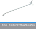SSWBasics 8 inch Chrome Pegboard Hooks - Peg Hooks fits in 1/4" or 1/8" holes (20 Pack)- Chrome Metal Pegboard Hooks - Durable Peg Board Hooks for Retail and Home - Peg Board Tool Hangers for Organized Storage