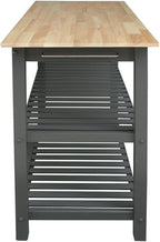 Island Oasis Solid Wood Kitchen Island with Drawer, Stainless Steel Towel Bar and Open Storage Multi-Purpose Prep Table for Home Kitchens Grey and Natural