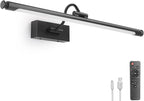 Black Wireless Picture Light, 23.6" Rechargeable LED Art Lamp with Remote, Dimmable Brightness, Timer & Adjustable Arm for Paintings, Mirrors, and Frames