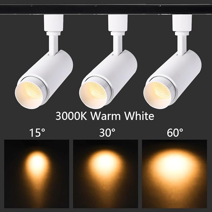 12W Zoomable Track Lighting Heads,White H Track Lighting Heads for Accent,Artwork, Retail Halo Track Lights 110V 3000K Warm White 15 °- 60 ° Beam Angle - 4 Pack (White)