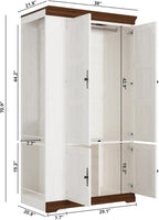 IRONCK Armoire Wardrobe Closet with Side Half Mirror, 70" Freestanding 4-Door Storage Cabinet for Bedroom, Features Side Hooks, Open Compartments, Hanging Rod & Shelves, White Armoire